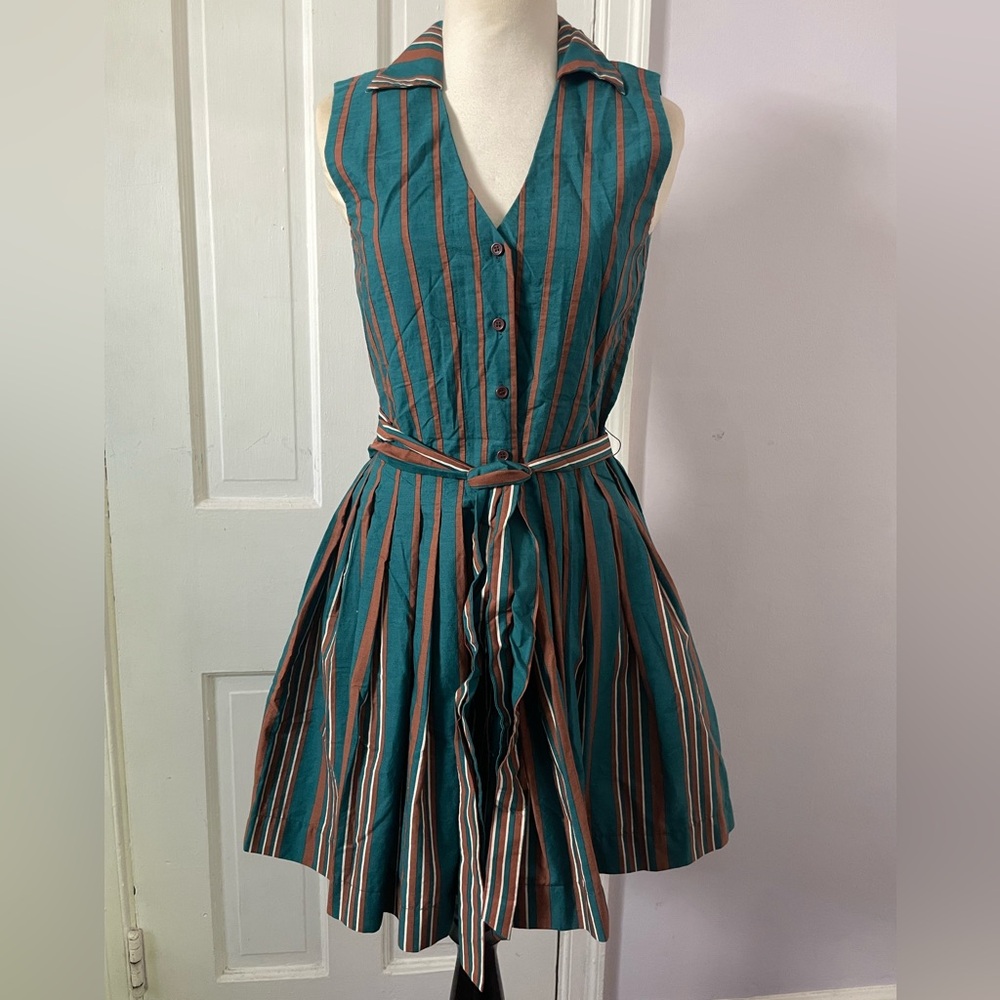BCBGMAXAZRIA Striped Sleeveless Fit & Flare Dress w/ Tie Waist Size 2